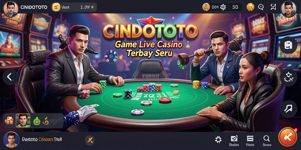 Screenshot gameplay CINDOTOTO menampilkan dealer langsung dan suasana kasino yang mendebarkan.