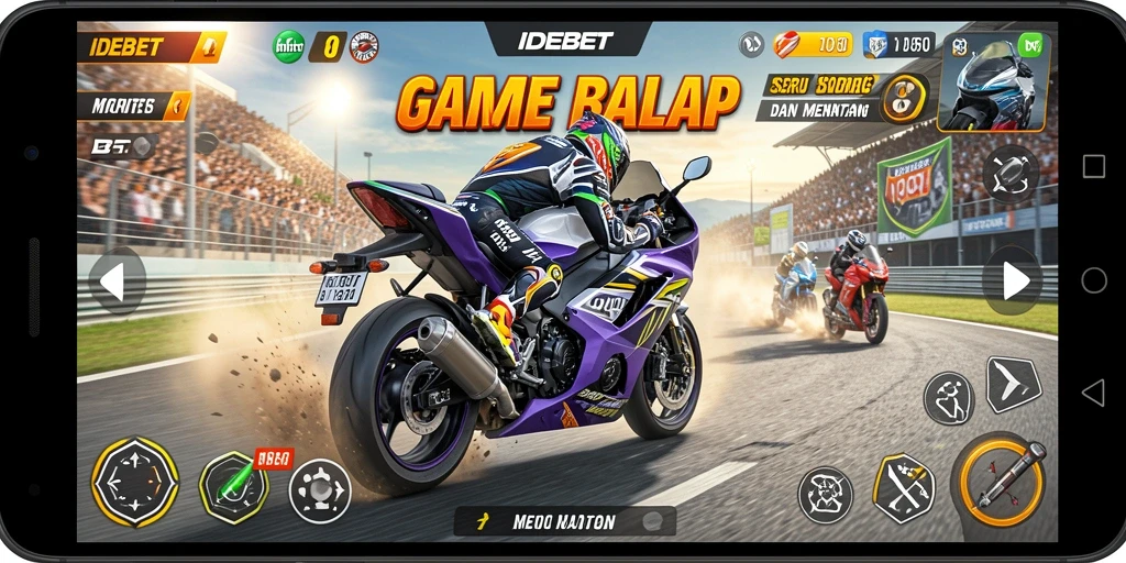 Tampilan akselerasi tinggi dalam gameplay balap motor IDEBET yang mendebarkan.