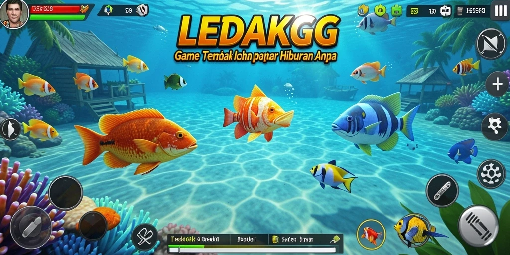 Screenshot utama LEDAKGG menampilkan aksi seru dalam permainan Tembak Ikan.